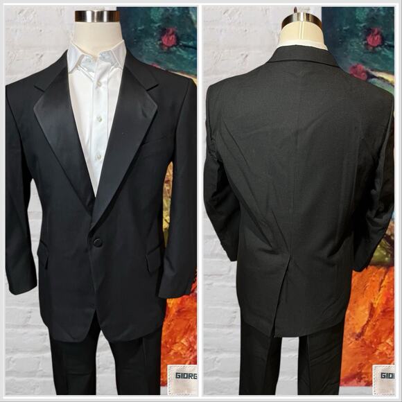 Giorgio Fellini Mens 46R 38x31 Black Tuxedo 2-Piece Set Tux Black Tie - Picture 4 of 16